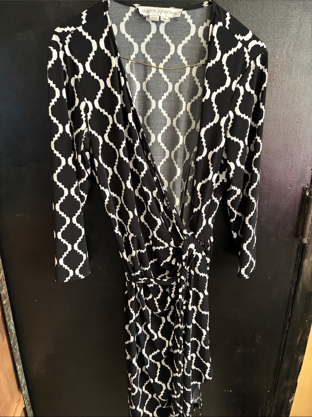 Maggy London Black and White Wrap Dress 12